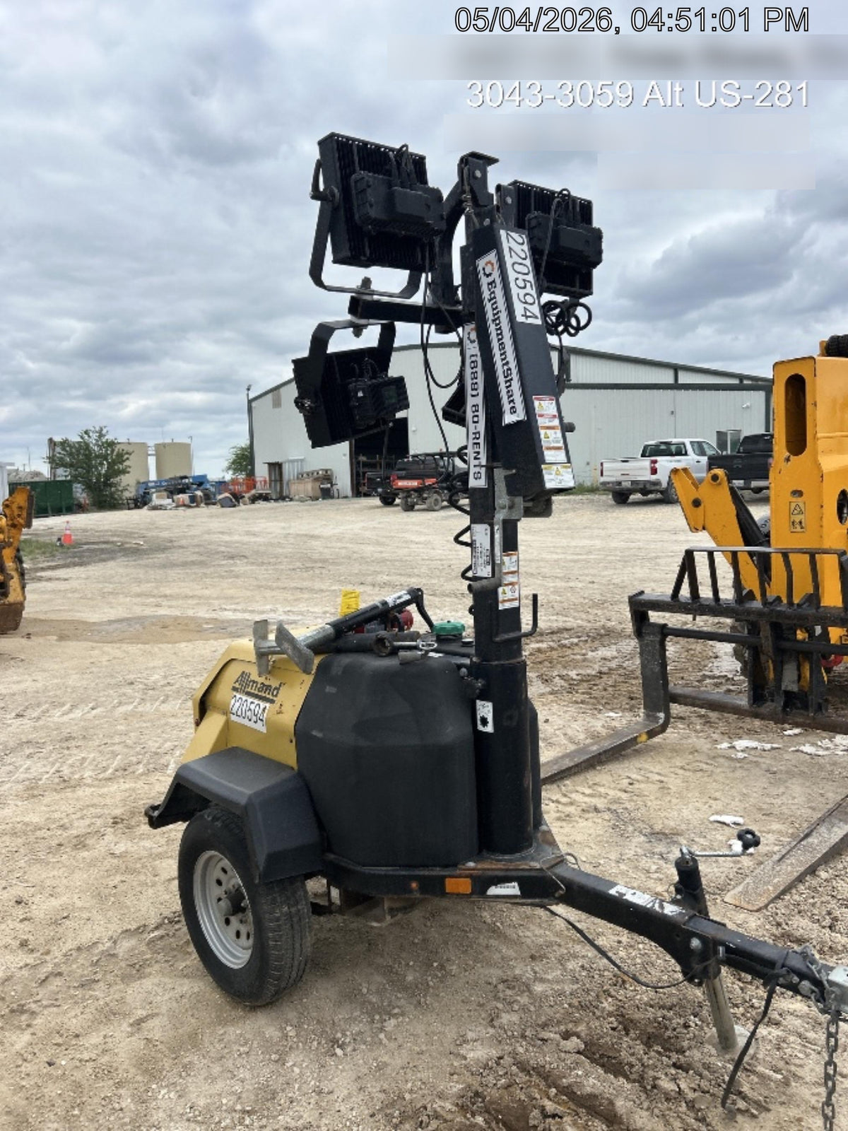 2022 Allmand NLV3GR (4) LED Light Fixture 350W, 23' Vertical Mast, 3kW Prime, Towable, Deep Sea L401, Leveling Jacks, Yanmar T4F 5.8hp