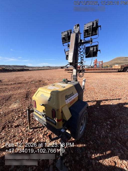 2022 Allmand NLV3GR (4) LED Light Fixture 350W, 23' Vertical Mast, 3kW Prime, Towable, Deep Sea L401, Leveling Jacks, Yanmar T4F 5.8hp