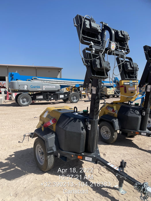 2022 Allmand NLV3GR (4) LED Light Fixture 350W, 23' Vertical Mast, 3kW Prime, Towable, Deep Sea L401, Leveling Jacks, Yanmar T4F 5.8hp