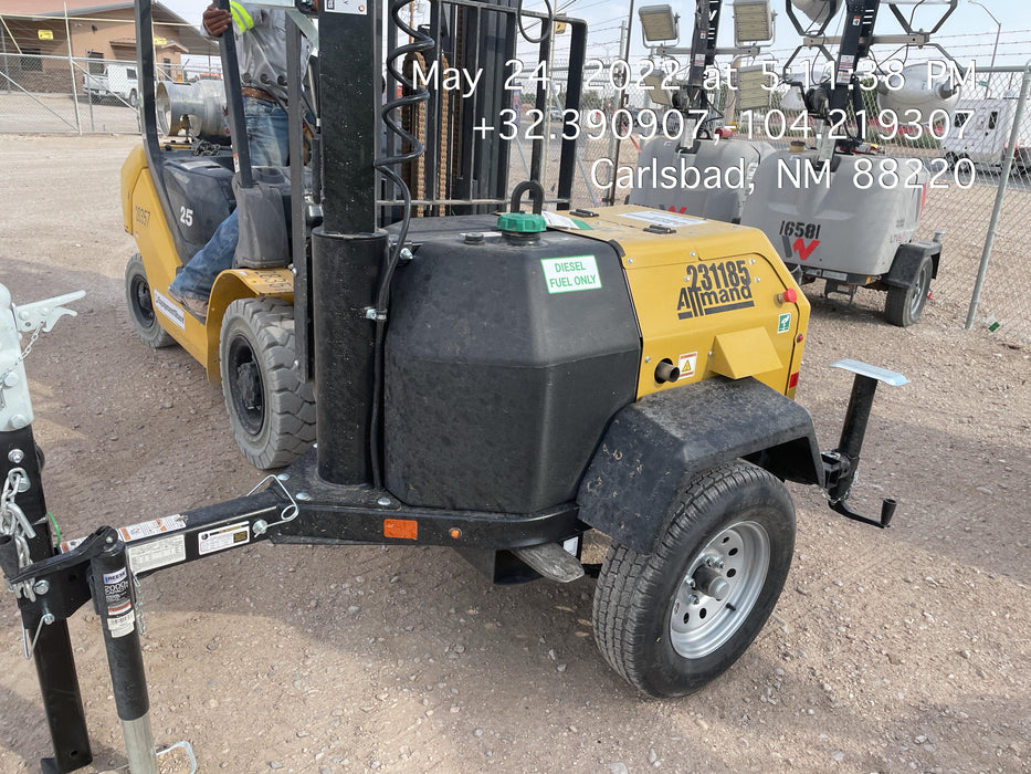 2022 Allmand NLV3GR (4) LED Light Fixture 350W, 23' Vertical Mast, 3kW Prime, Towable, Deep Sea L401, Leveling Jacks, Yanmar T4F 5.8hp