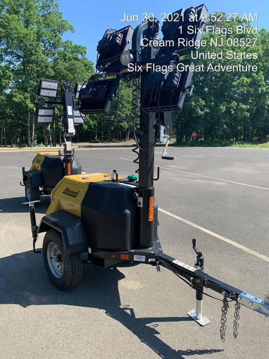 2021 Allmand NLV3GR (4) LED Light Fixture 350W, 23' Vertical Mast, 3kW Prime, Towable, Deep Sea L401, Leveling Jacks, Yanmar T4F 5.8hp