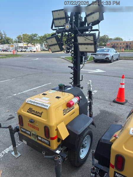 Allmand NLV3GR (4) LED Light Fixture 350W, 23' Vertical Mast, 3kW Prime, Towable, Deep Sea L401, Leveling Jacks, Yanmar T4F 5.8hp