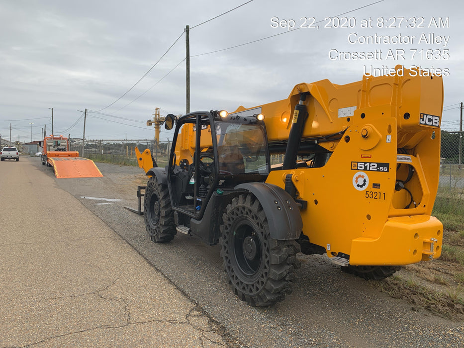 2019 JCB 512-56 Canopy, 109 HP, Solid Tires, STD Worklight, Beacon, Aux Hydraulics, Lifting Eye, Back up Alarm w/66" Carriage/60" Forks
