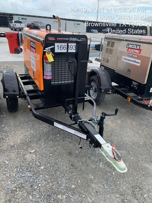 2021 Lincoln Electric Vantage 322 Vantage 322 Ready Pak 3 w/ Decals, ORANGE (includes trailer, cable rack, fender light kit) NO Telematics