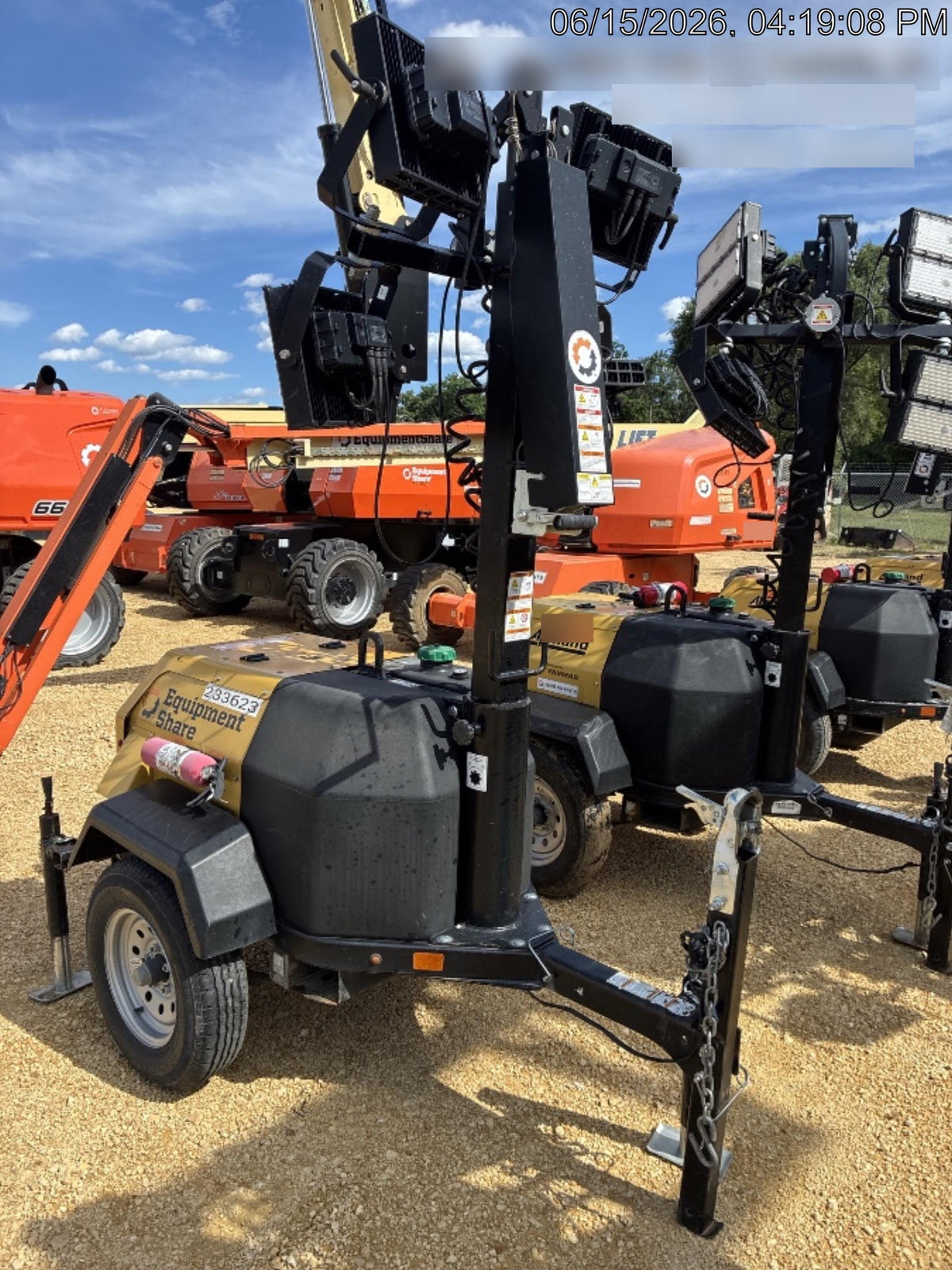 2022 Allmand NLV3GR (4) LED Light Fixture 350W, 23' Vertical Mast, 3kW Prime, Towable, Deep Sea L401, Leveling Jacks, Yanmar T4F 5.8hp