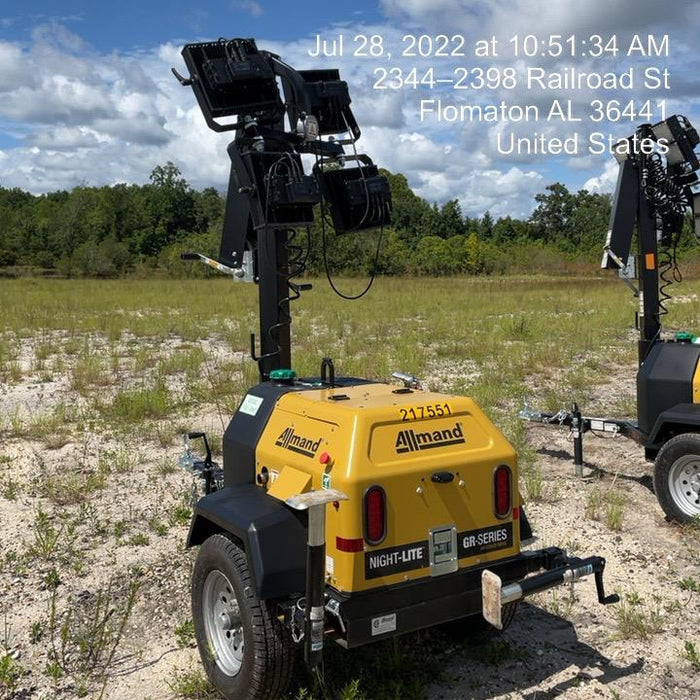 2022 Allmand NLV3GR (4) LED Light Fixture 350W, 23' Vertical Mast, 3kW Prime, Towable, Deep Sea L401, Leveling Jacks, Yanmar T4F 5.8hp