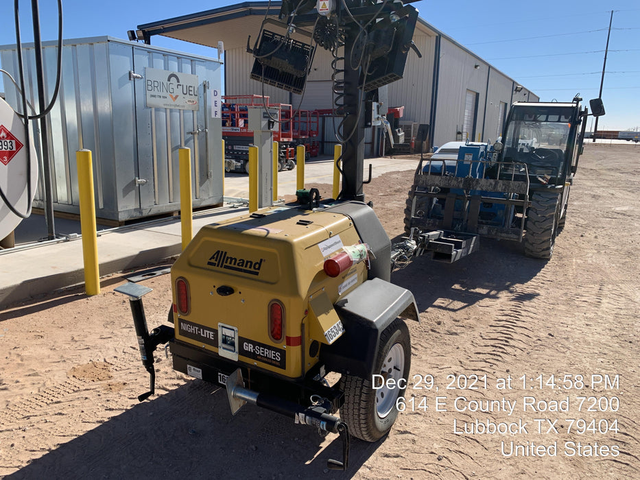 2021 Allmand NLV3GR (4) LED Light Fixture 350W, 23' Vertical Mast, 3kW Prime, Towable, Deep Sea L401, Leveling Jacks, Yanmar T4F 5.8hp