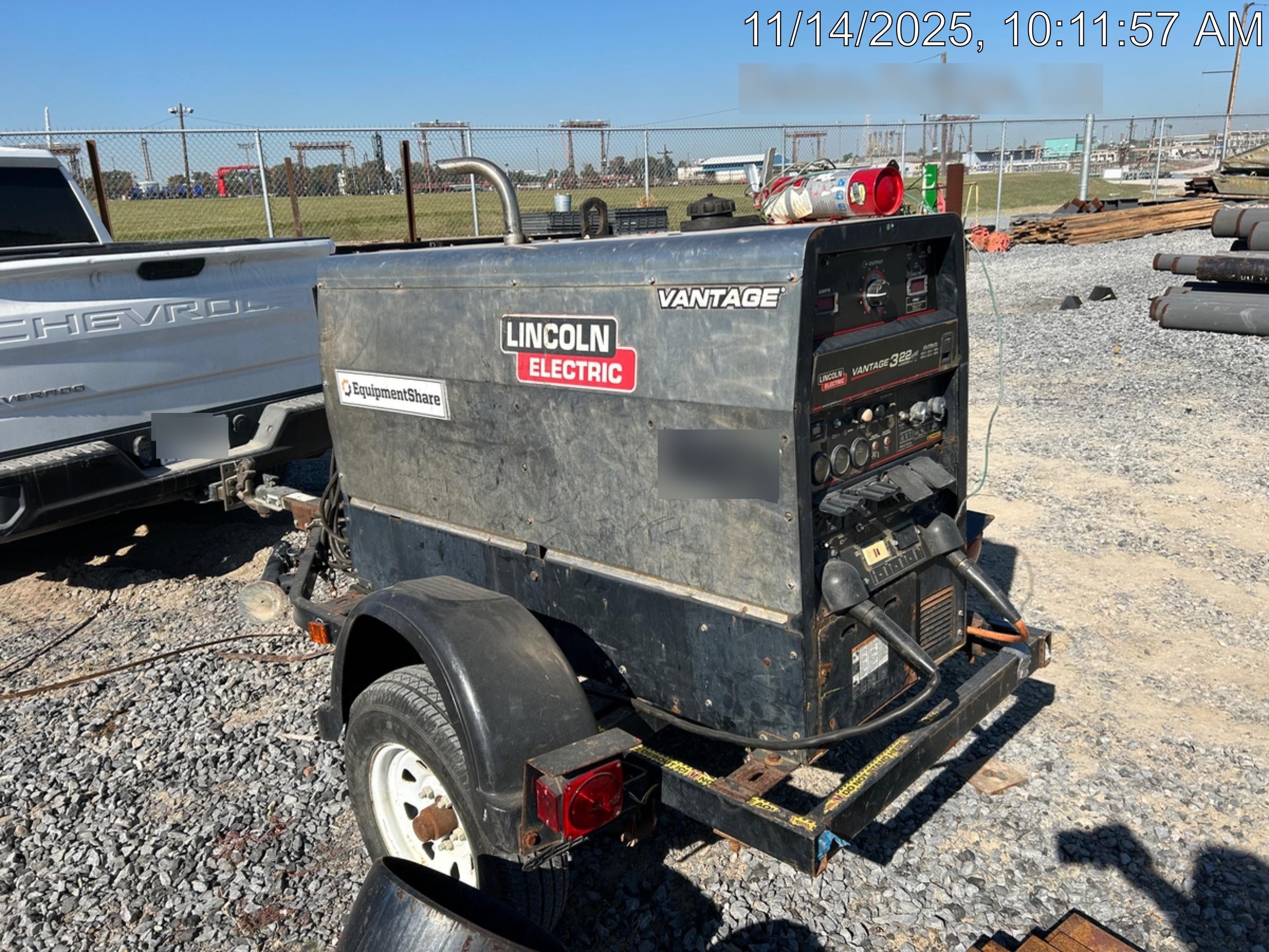 2019 Lincoln Electric Vantage 322 Ready-Pak 3, Two Wheel Trailer, Fender and Light Kit, Cable Rack