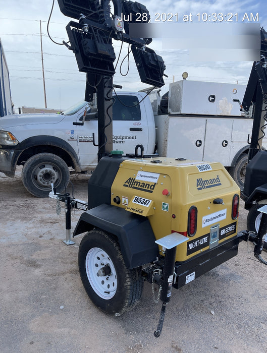 2021 Allmand NLV3GR (4) LED Light Fixture 350W, 23' Vertical Mast, 3kW Prime, Towable, Deep Sea L401, Leveling Jacks, Yanmar T4F 5.8hp