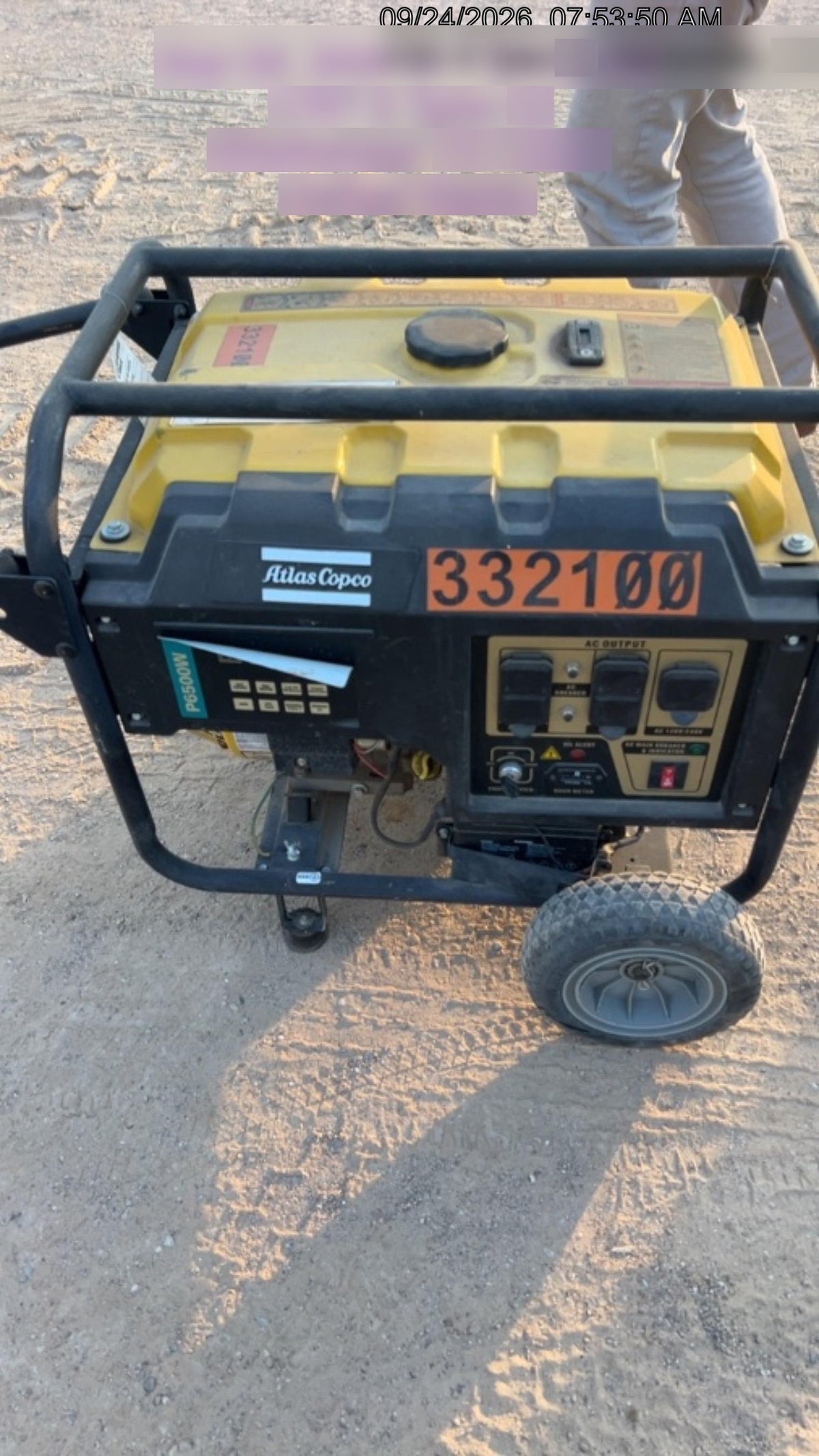 2023 Atlas Copco P6500W 5.5kW, AC390FD Gasoline Engine, Wheel & Handle Kit, (2) 120V Duplex 15A + (1) 120/240V 30A Twist Lock