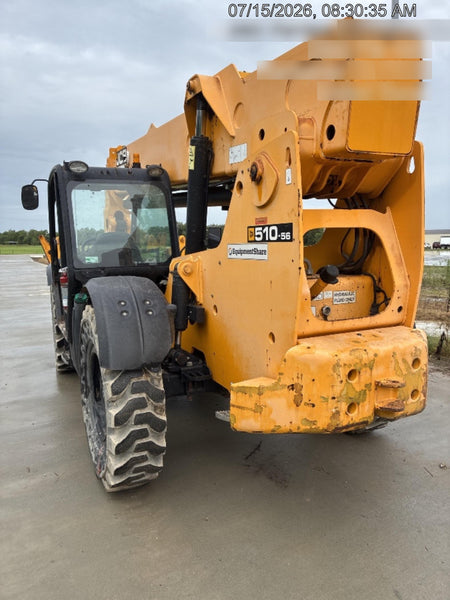2019 JCB 510-56 74 HP w/Open ROPS, Beacon, Aux Hydraulics, Worklights, Solid Tires w/60" Carriage/Forks