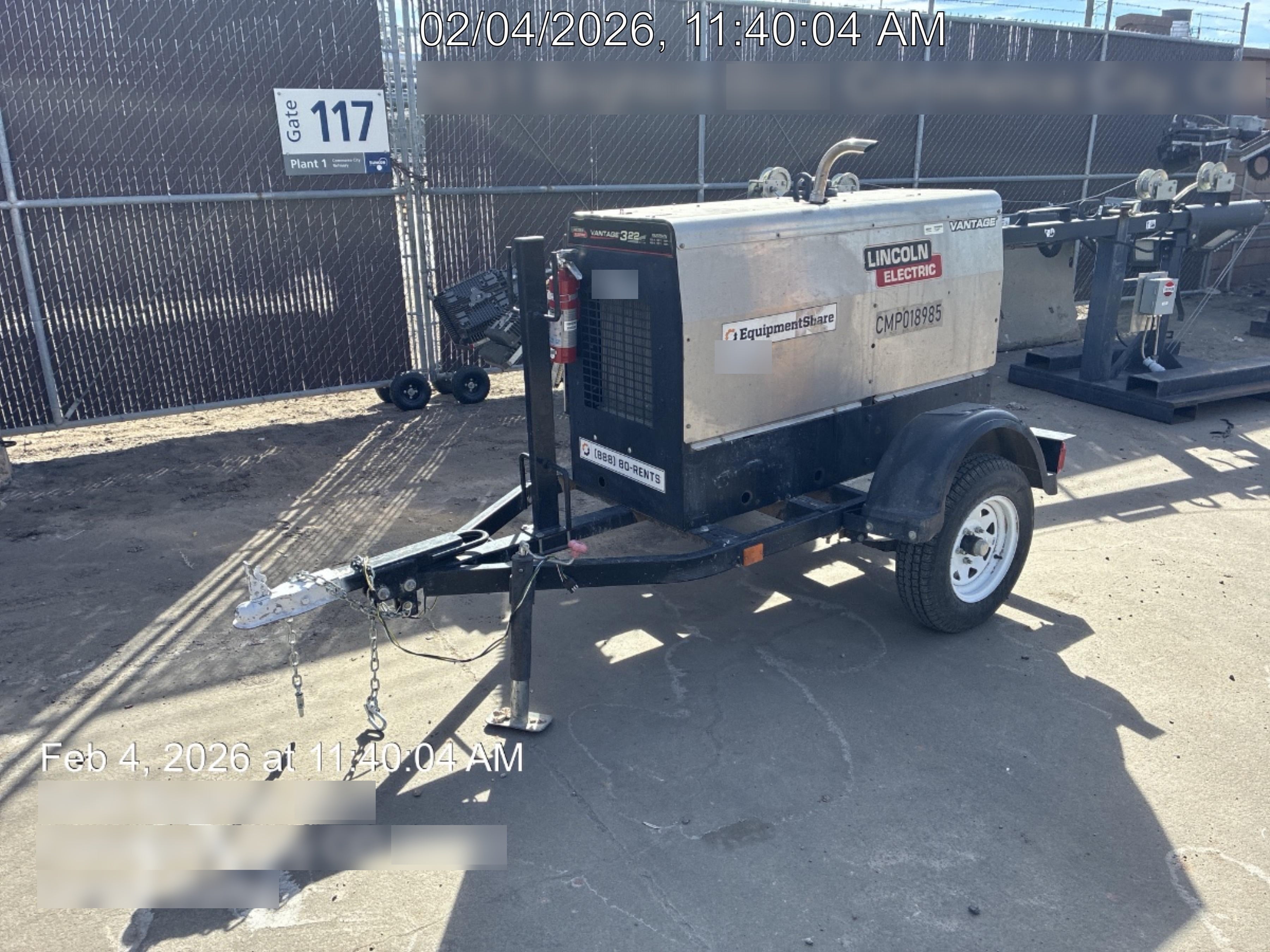 2020 Lincoln Electric Vantage 322 Welder Ready-Pak 3, Two wheel trailer, Fender and Light kit, Cable Rack