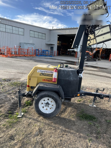 Allmand NLV3GR (4) LED Light Fixture 350W, 23' Vertical Mast, 3kW Prime, Towable, Deep Sea L401, Leveling Jacks, Yanmar T4F 5.8hp