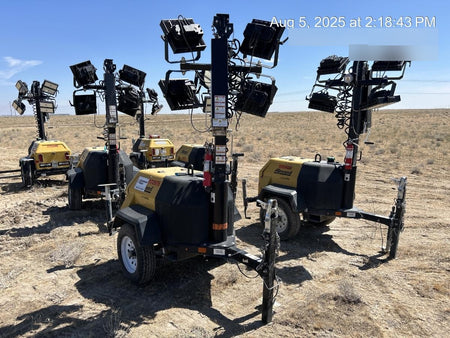 2021 Allmand NLV3GR (4) LED Light Fixture 350W, 23' Vertical Mast, 3kW Prime, Towable, Deep Sea L401, Leveling Jacks, Yanmar T4F 5.8hp