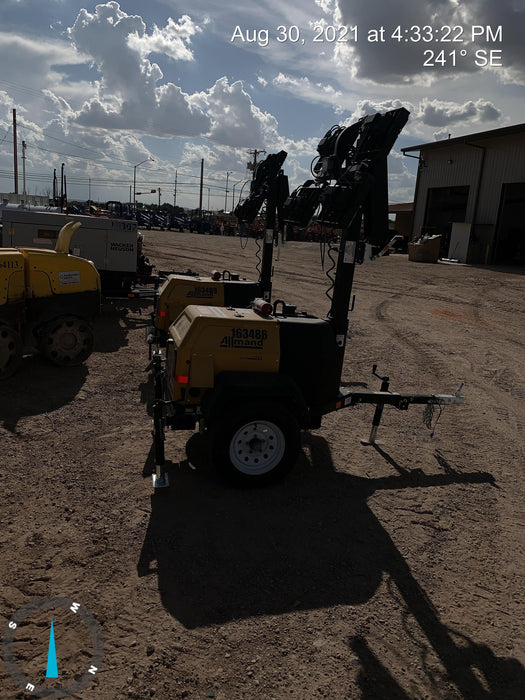 2021 Allmand NLV3GR (4) LED Light Fixture 350W, 23' Vertical Mast, 3kW Prime, Towable, Deep Sea L401, Leveling Jacks, Yanmar T4F 5.8hp