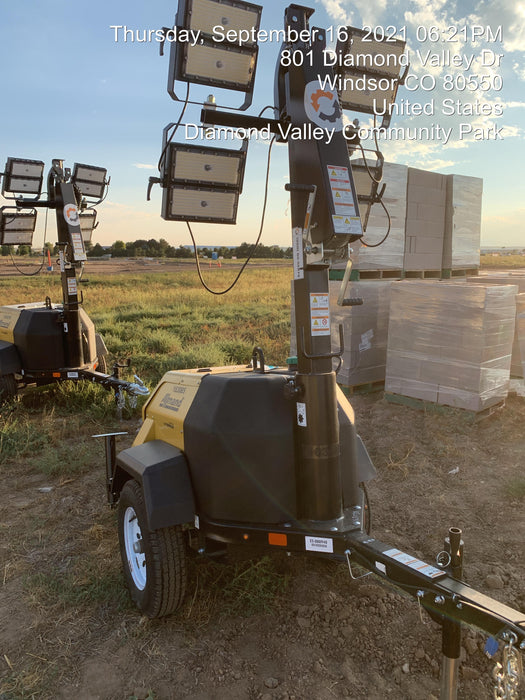 2021 Allmand NLV3GR (4) LED Light Fixture 350W, 23' Vertical Mast, 3kW Prime, Towable, Deep Sea L401, Leveling Jacks, Yanmar T4F 5.8hp