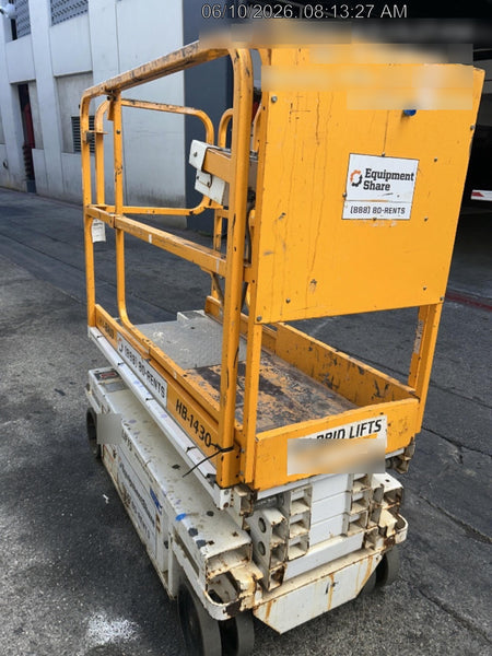 Custom Equipment HB-1430 <ul>
 <li>Hy-Brid Scissor Lift</li>
  <li>Platform capacity up to 670 lbs.</li>
  <li>Working height up to 20 ft</li>
  <li>Weighs under 1,700 lbs.</li>
  <li>Non-marking wheels </li>
</ul>