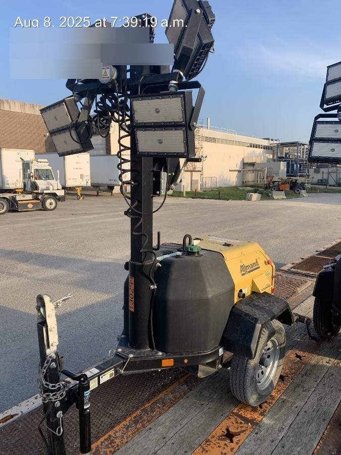 2021 Allmand NLV3GR (4) LED Light Fixture 350W, 23' Vertical Mast, 3kW Prime, Towable, Deep Sea L401, Leveling Jacks, Yanmar T4F 5.8hp