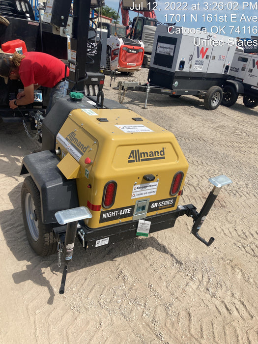 2022 Allmand NLV3GR (4) LED Light Fixture 350W, 23' Vertical Mast, 3kW Prime, Towable, Deep Sea L401, Leveling Jacks, Yanmar T4F 5.8hp