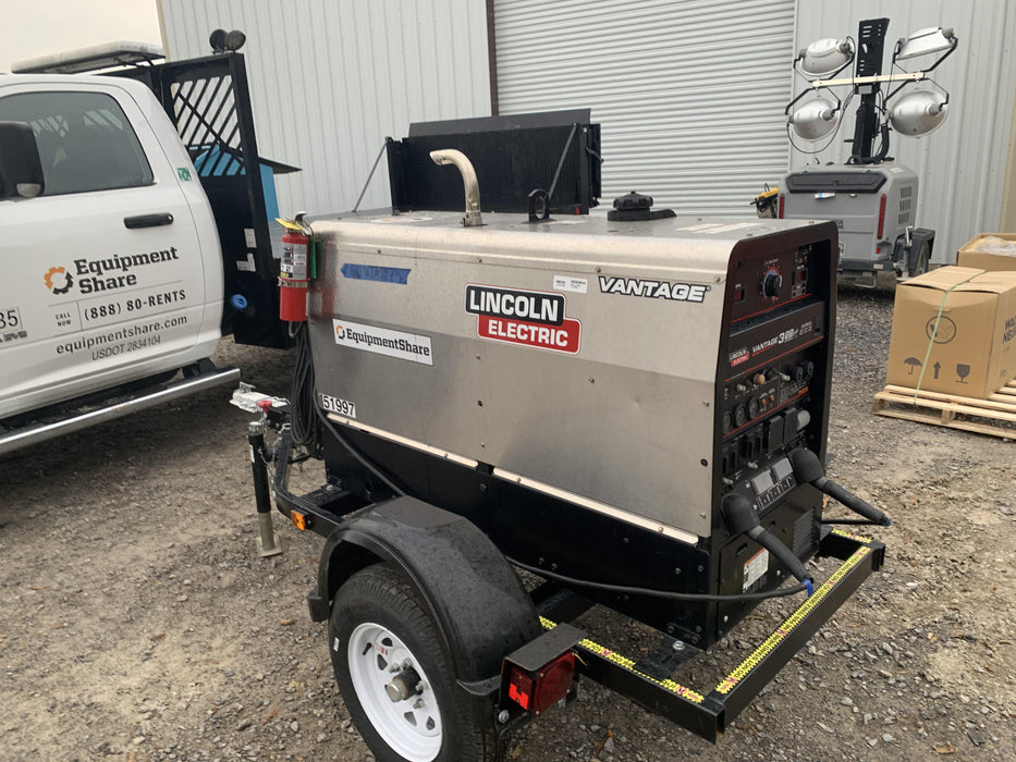 2019 Lincoln Electric Vantage 322 Welder Ready-Pak 3, Two wheel trailer, Fender and Light kit, Cable Rack