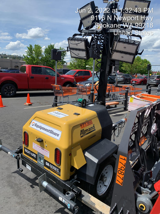 2021 Allmand NLV3GR (4) LED Light Fixture 350W, 23' Vertical Mast, 3kW Prime, Towable, Deep Sea L401, Leveling Jacks, Yanmar T4F 5.8hp