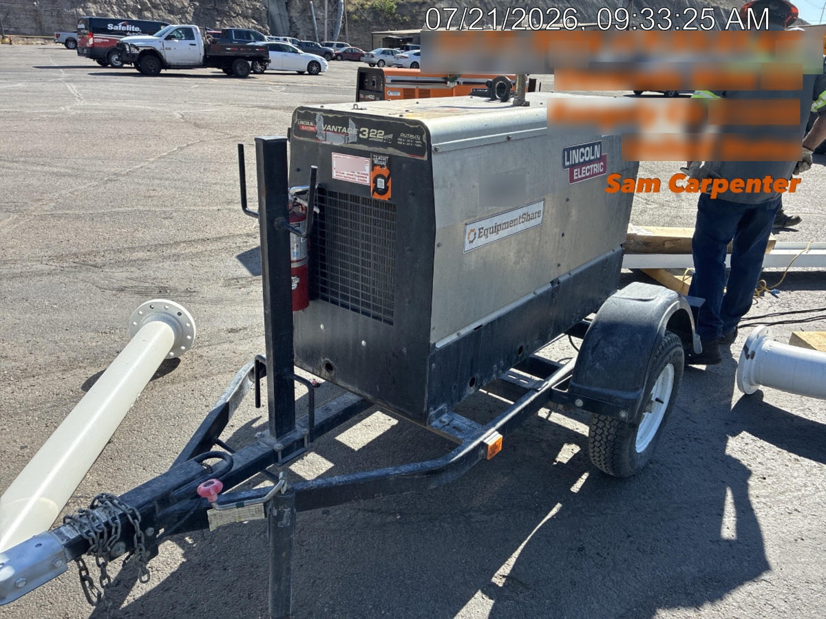 2019 Lincoln Electric Vantage 322 Ready-Pak 3, Two Wheel Trailer, Fender and Light Kit, Cable Rack