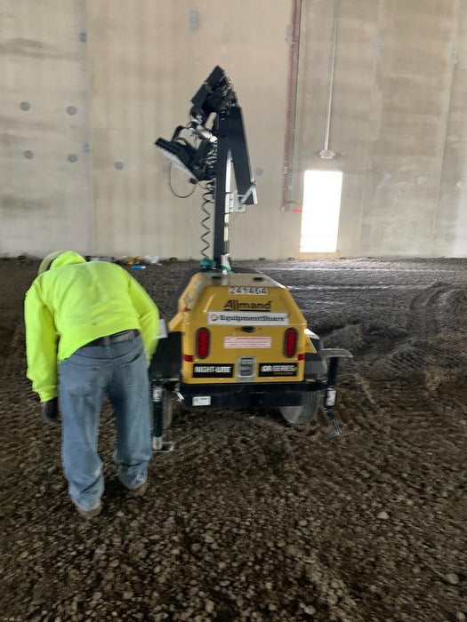 2022 Allmand NLV3GR (4) LED Light Fixture 350W, 23' Vertical Mast, 3kW Prime, Towable, Deep Sea L401, Leveling Jacks, Yanmar T4F 5.8hp