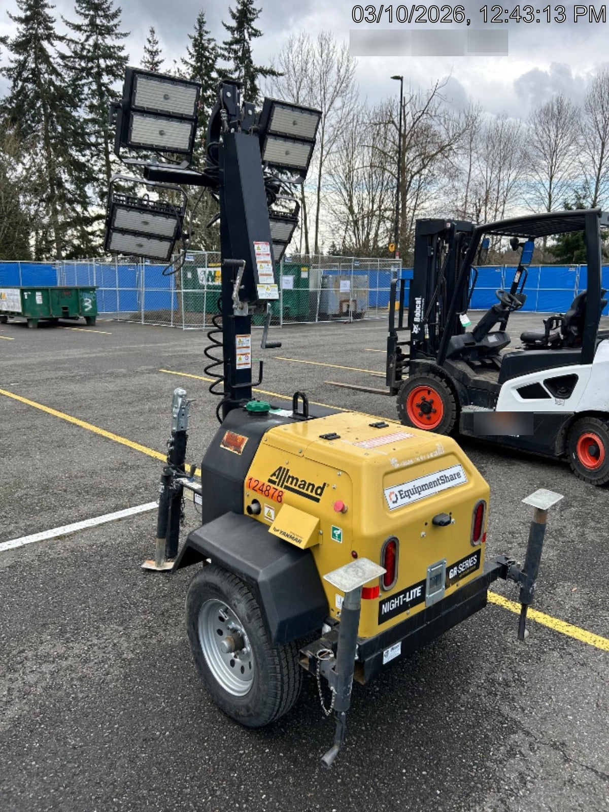 2020 Allmand NLV3GR (4) LED Light Fixture 350W, 23' Vertical Mast, 3kW Prime, Towable, Deep Sea L401, Leveling Jacks, Yanmar T4F 5.8hp