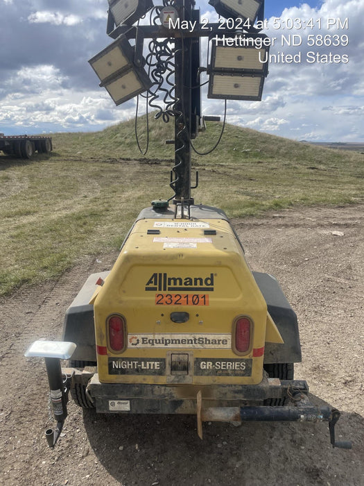 2022 Allmand NLV3GR (4) LED Light Fixture 350W, 23' Vertical Mast, 3kW Prime, Towable, Deep Sea L401, Leveling Jacks, Yanmar T4F 5.8hp