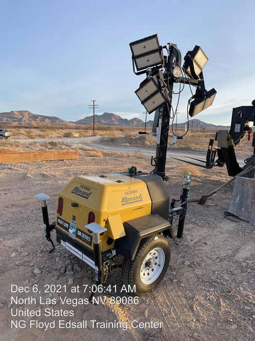 2021 Allmand NLV3GR (4) LED Light Fixture 350W, 23' Vertical Mast, 3kW Prime, Towable, Deep Sea L401, Leveling Jacks, Yanmar T4F 5.8hp