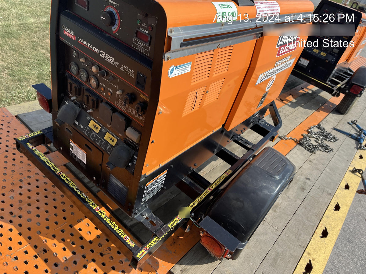 2021 Lincoln Electric Vantage 322 Vantage 322 Ready Pak 3 w/ Decals, ORANGE (includes trailer, cable rack, fender light kit) NO Telematics