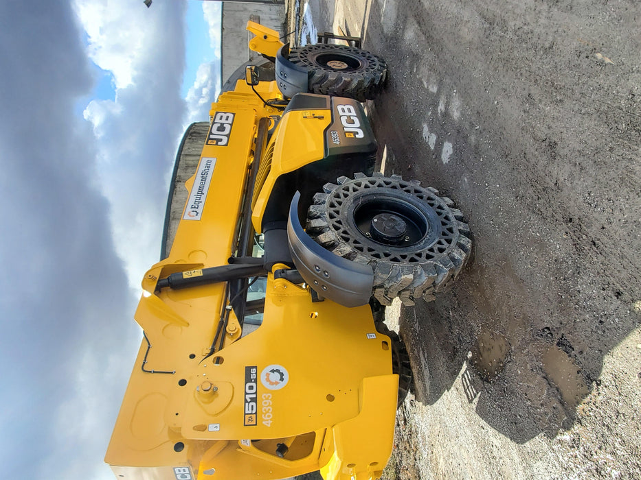 2019 JCB 510-56 Enclosed Cab, 74 HP, Solid Tires, Worklights, Beacon, Aux Hydraulics, Lifting Eye w/66" Carriage/60" Forks