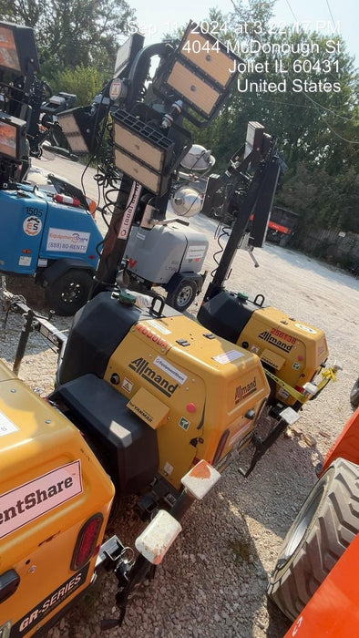 2021 Allmand NLV3GR (4) LED Light Fixture 350W, 23' Vertical Mast, 3kW Prime, Towable, Deep Sea L401, Leveling Jacks, Yanmar T4F 5.8hp