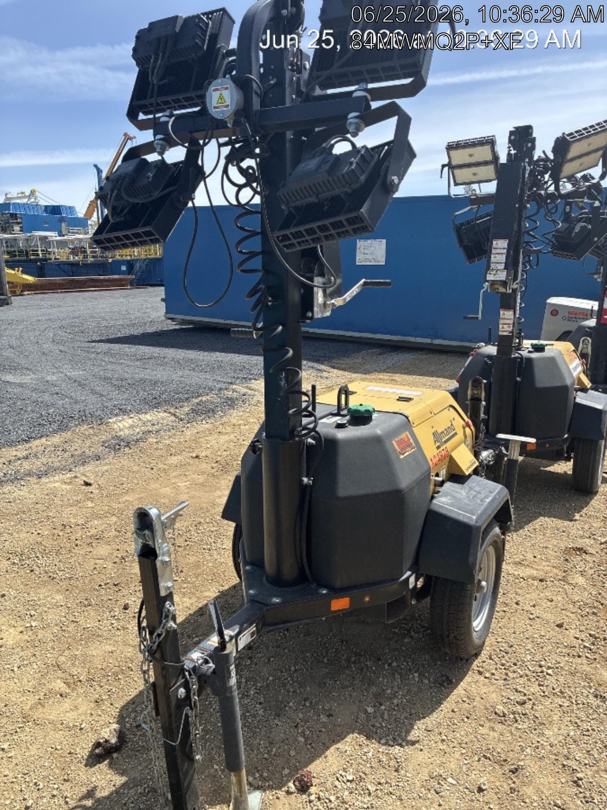 2020 Allmand NLV3GR (4) LED Light Fixture 350W, 23' Vertical Mast, 3kW Prime, Towable, Deep Sea L401, Leveling Jacks, Yanmar T4F 5.8hp