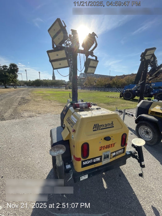 2022 Allmand NLV3GR (4) LED Light Fixture 350W, 23' Vertical Mast, 3kW Prime, Towable, Deep Sea L401, Leveling Jacks, Yanmar T4F 5.8hp