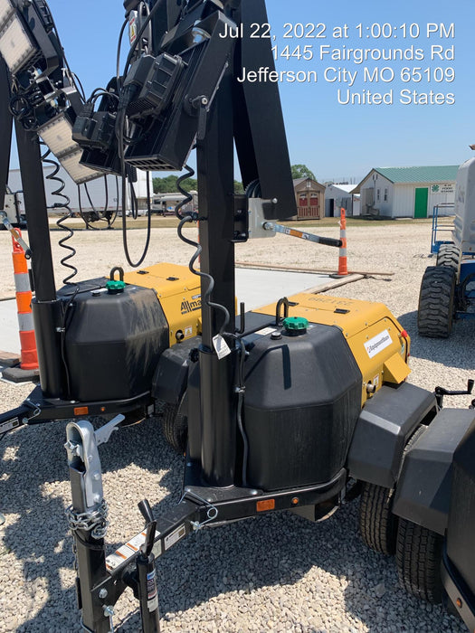 2022 Allmand NLV3GR (4) LED Light Fixture 350W, 23' Vertical Mast, 3kW Prime, Towable, Deep Sea L401, Leveling Jacks, Yanmar T4F 5.8hp