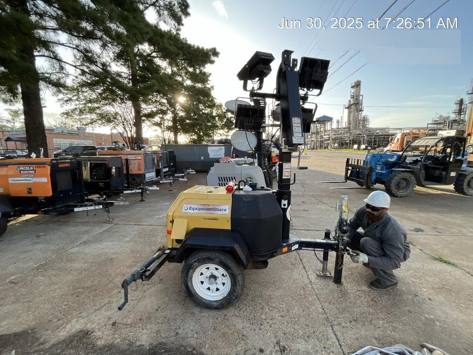 Allmand NLV3GR (4) LED Light Fixture 350W, 23' Vertical Mast, 3kW Prime, Towable, Deep Sea L401, Leveling Jacks, Yanmar T4F 5.8hp