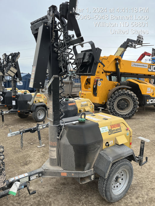 2022 Allmand NLV3GR (4) LED Light Fixture 350W, 23' Vertical Mast, 3kW Prime, Towable, Deep Sea L401, Leveling Jacks, Yanmar T4F 5.8hp