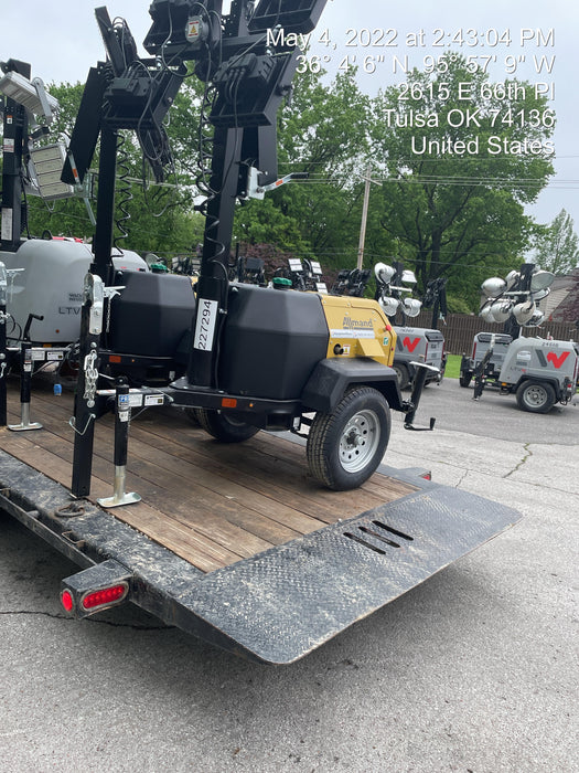 2022 Allmand NLV3GR (4) LED Light Fixture 350W, 23' Vertical Mast, 3kW Prime, Towable, Deep Sea L401, Leveling Jacks, Yanmar T4F 5.8hp