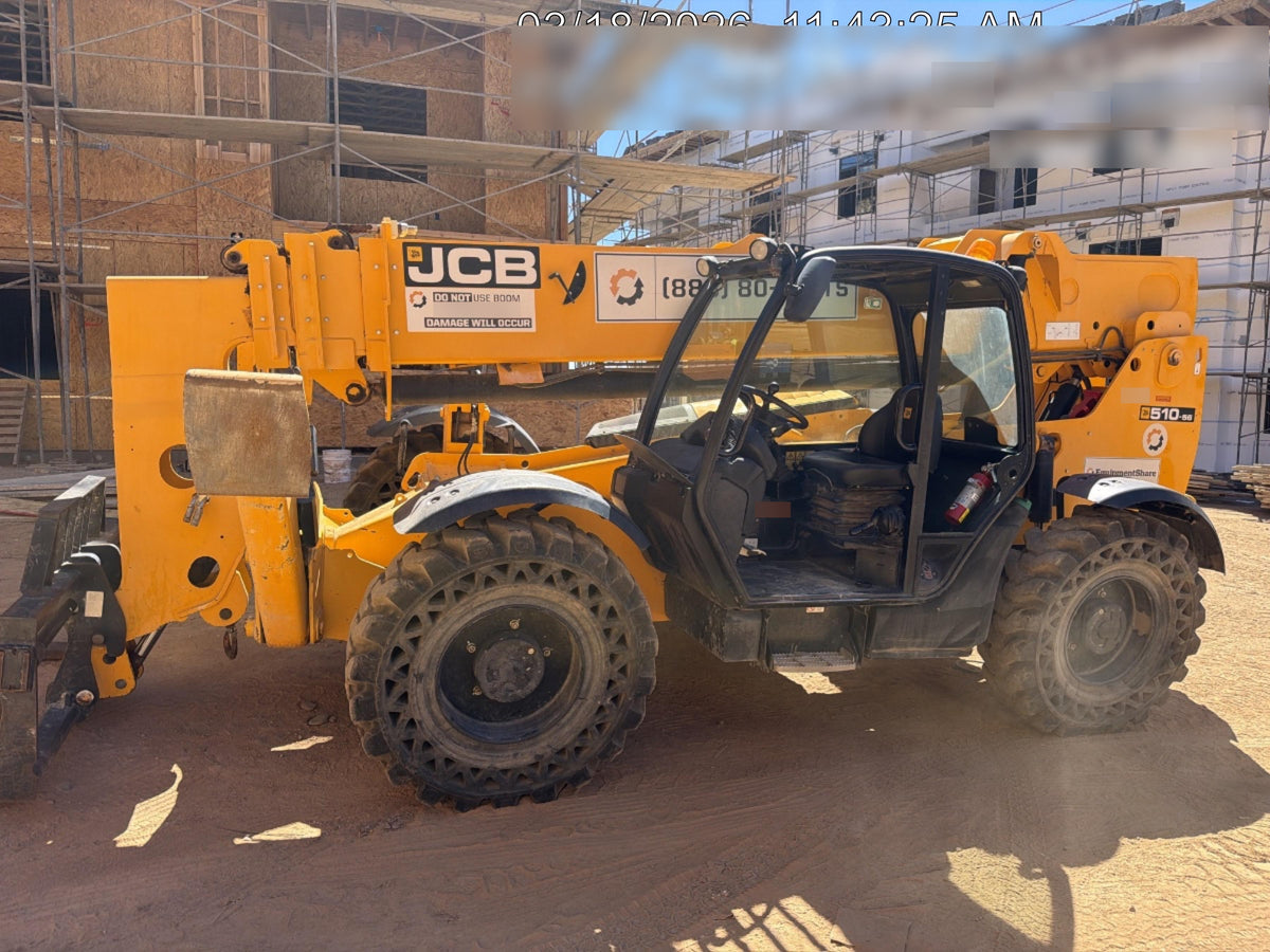 2020 JCB 510-56 Canopy, 74 HP, Solid Tires, STD Worklight, Beacon, Aux Hydraulics, Lifting Eye, Back up Alarm w/66" Carriage/60" Forks
