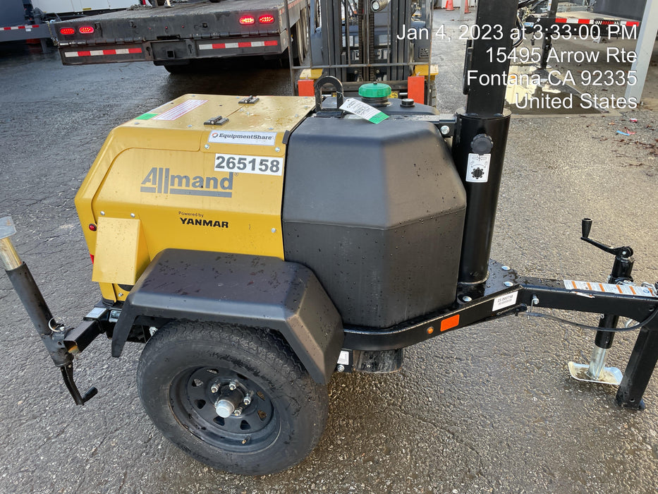 2022 Allmand NLV3GR (4) LED Light Fixture 350W, 23' Vertical Mast, 3kW Prime, Towable, ES Decals, T3