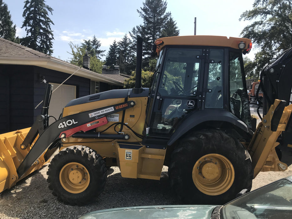 2020 John Deere 410L - Extendable Stick Cab/Heat/Air, 4WD, Extendable Stick, Pilot Controls, 2 Way Hydraulics, TAG Manual QC