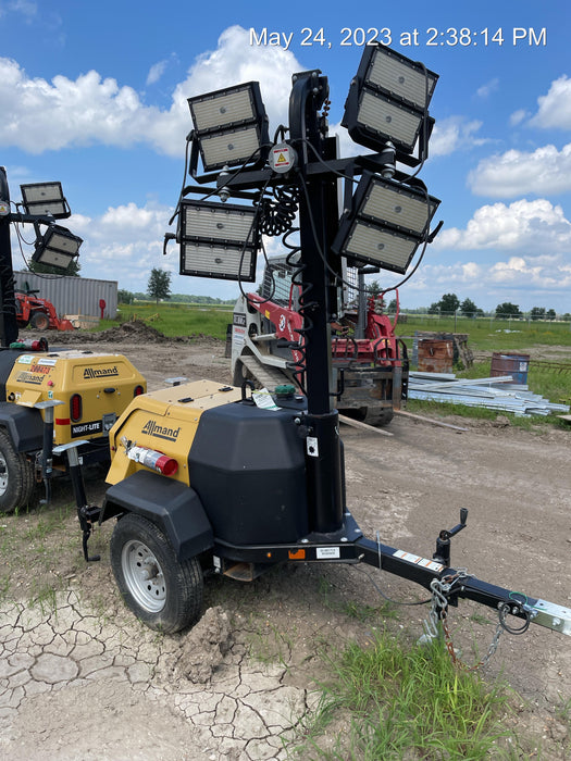 2022 Allmand NLV3GR (4) LED Light Fixture 350W, 23' Vertical Mast, 3kW Prime, Towable, Deep Sea L401, Leveling Jacks, Yanmar T4F 5.8hp