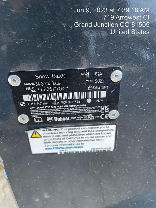 2022 BOBCAT 84" Snow Blade - Bobcat