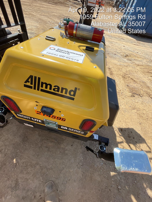 2022 Allmand NLV3GR (4) LED Light Fixture 350W, 23' Vertical Mast, 3kW Prime, Towable, Deep Sea L401, Leveling Jacks, Yanmar T4F 5.8hp