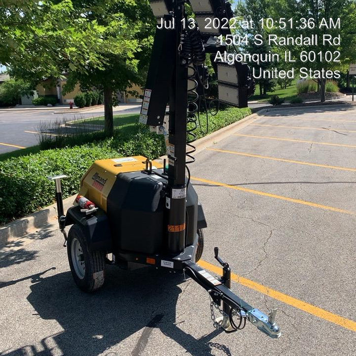 2022 Allmand NLV3GR (4) LED Light Fixture 350W, 23' Vertical Mast, 3kW Prime, Towable, Deep Sea L401, Leveling Jacks, Yanmar T4F 5.8hp