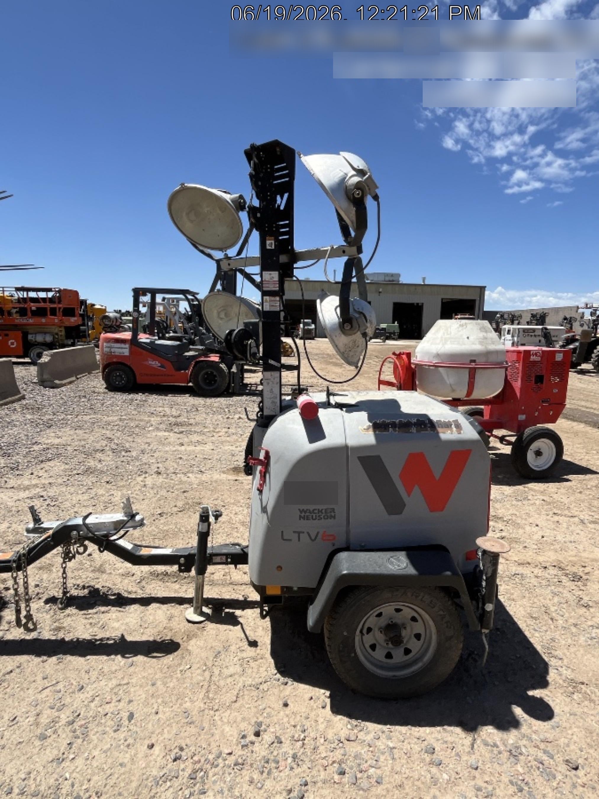 2019 Wacker Neuson LTV6L-MH Mobile Light Tower w/Fuel Level Sensor Installed