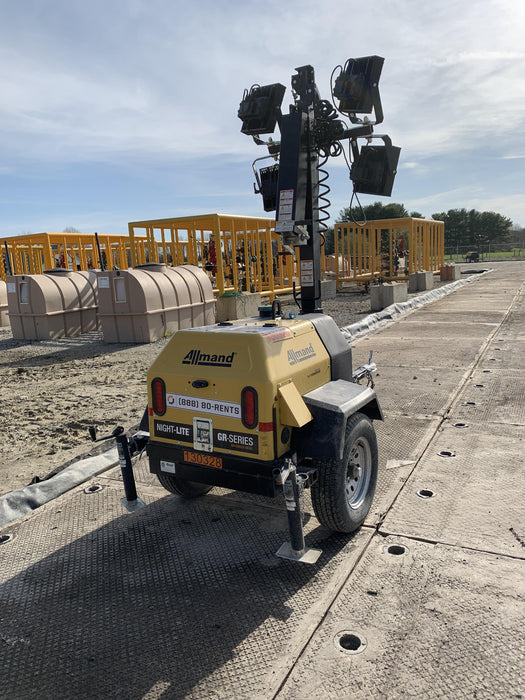 2021 Allmand NLV3GR (4) LED Light Fixture 350W, 23' Vertical Mast, 3kW Prime, Towable, Deep Sea L401, Leveling Jacks, Yanmar T4F 5.8hp