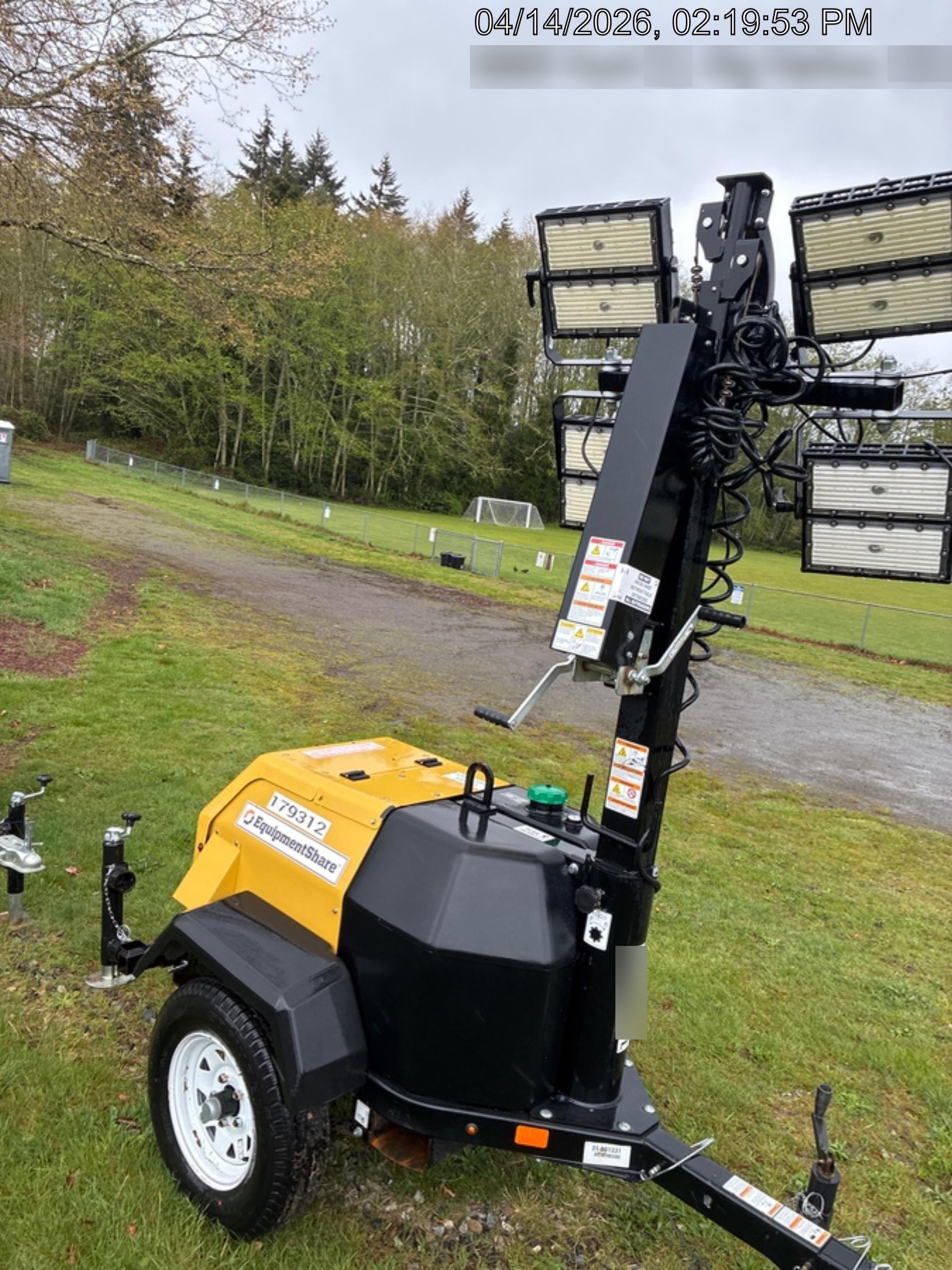 Allmand NLV3GR (4) LED Light Fixture 350W, 23' Vertical Mast, 3kW Prime, Towable, Deep Sea L401, Leveling Jacks, Yanmar T4F 5.8hp
