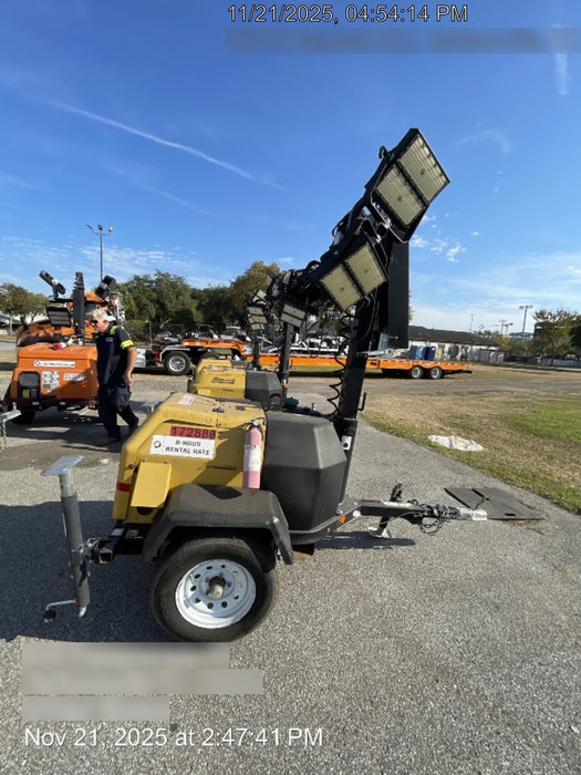 2021 Allmand NLV3GR (4) LED Light Fixture 350W, 23' Vertical Mast, 3kW Prime, Towable, Deep Sea L401, Leveling Jacks, Yanmar T4F 5.8hp